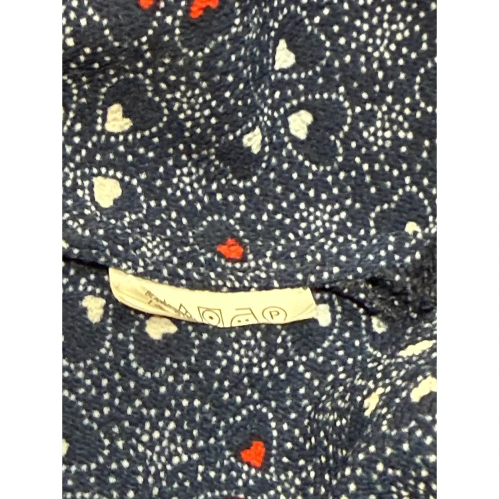 Michael Kors Women's Top Size M Navy Blue Heart Print 3/4 Bell Sleeve Tie Front‎